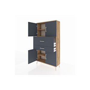 Arges Dolap 3 Raflı 2 Çekmeceli 4 Kapaklı 88x30x163 Çam-antrasit