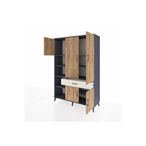 Hyperion Dolap 8 Raflı Tek Çekmeceli 5 Kapaklı 132x44x195 Antrasit-çam/aytaşı