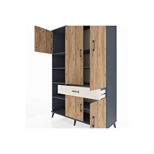 Hyperion Dolap 8 Raflı Tek Çekmeceli 5 Kapaklı 132x44x195 Antrasit-çam/aytaşı