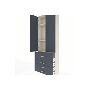 Arges Dolap 3 Raflı 4 Çekmeceli 2 Kapaklı 88x30x243 Aytaşı-antrasit
