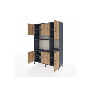 Hyperion Dolap 9 Raflı 6 Kapaklı 132x44x195 Antrasit-çam/antrasit