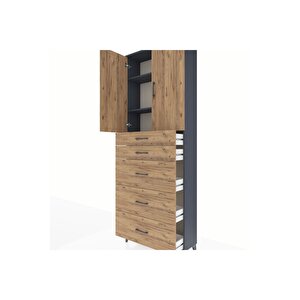 Arges Dolap 3 Raflı 5 Çekmeceli 2 Kapaklı 88x30x243 Antrasit-çam
