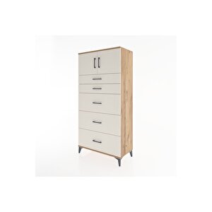 Hyperion Dolap Tek Raflı 5 Çekmeceli 2 Kapaklı 88x44x182 Çam-aytaşı