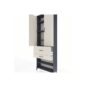 Arges Dolap 5 Raflı 2 Çekmeceli 2 Kapaklı 88x30x243 Antrasit-aytaşı