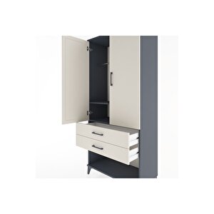 Hyperion Dolap 2 Raflı 2 Çekmeceli Tek Askılı 88x44x195 Antrasit-aytaşı