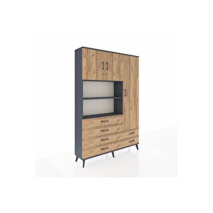 Arges Gardrop 9 Raflı 6 Çekmeceli 3 Kapaklı 132x30x195 Antrasit-çam