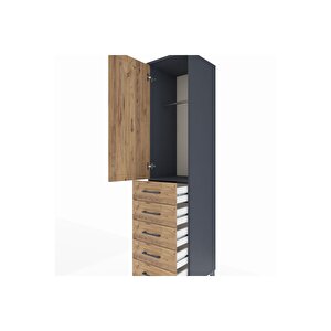 Hyperion Dolap Tek Raflı 5 Çekmeceli Tek Askılı 44x44x195 Antrasit-çam