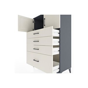 Hyperion Dolap Tek Raflı 4 Çekmeceli 2 Kapaklı 88x44x134 Antrasit-aytaşı