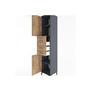 Hyperion Dolap 3 Raflı 3 Çekmeceli 2 Kapaklı 44x44x221 Antrasit-çam