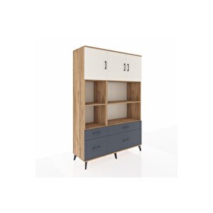 Hyperion Dolap 8 Raflı 4 Çekmeceli 3 Kapaklı 132x44x195 Çam-aytaşı/antrasit