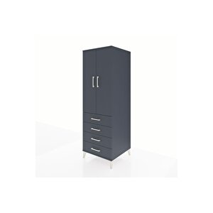 Kronos Dolap 2 Raflı 4 Çekmeceli 2 Kapaklı 60x59x182 Antrasit-antrasit