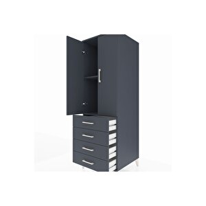 Kronos Dolap 2 Raflı 4 Çekmeceli 2 Kapaklı 60x59x182 Antrasit-antrasit