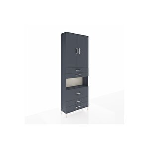 Arges Dolap 4 Raflı 5 Çekmeceli 2 Kapaklı 88x30x243 Antrasit-antrasit