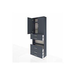 Arges Dolap 4 Raflı 5 Çekmeceli 2 Kapaklı 88x30x243 Antrasit-antrasit