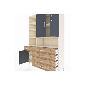 Hyperion Dolap 8 Raflı 5 Çekmeceli 3 Kapaklı 132x44x195 Aytaşı-antrasit/çam