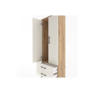 Arges Dolap Tek Raflı 2 Çekmeceli Tek Askılı 60x30x163 Çam-aytaşı