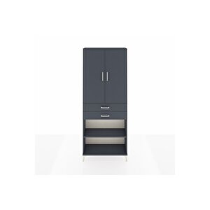 Arges Dolap 4 Raflı 2 Çekmeceli 2 Kapaklı 88x30x221 Antrasit-antrasit