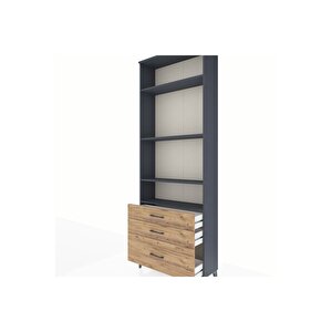 Arges Dolap 4 Raflı 3 Çekmeceli 88x30x243 Antrasit-çam