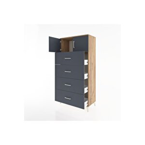 Hyperion Dolap Tek Raflı 4 Çekmeceli 2 Kapaklı 88x44x182 Çam-antrasit