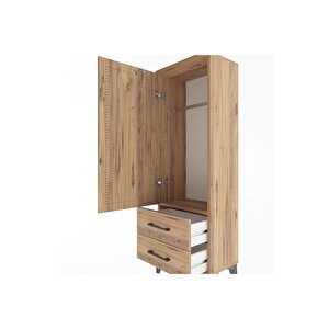 Arges Dolap Tek Raflı 2 Çekmeceli Tek Askılı 44x30x134 Çam-çam