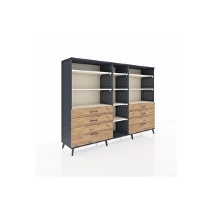 Hyperion Dolap 10 Raflı 6 Çekmeceli  220x44x163 Antrasit-aytaşı/çam