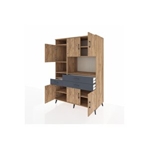 Kronos Dolap 9 Raflı 3 Çekmeceli 6 Kapaklı 132x59x195 Çam-çam/antrasit
