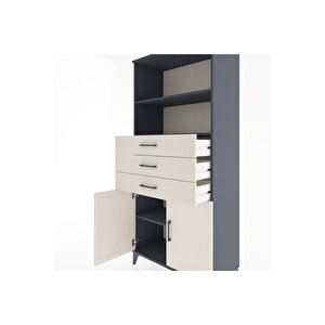 Hyperion Dolap 3 Raflı 3 Çekmeceli 2 Kapaklı 88x44x195 Antrasit-aytaşı