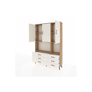 Arges Gardrop 6 Raflı 6 Çekmeceli 3 Kapaklı 132x30x195 Çam-aytaşı