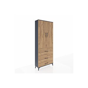 Arges Dolap 2 Raflı 3 Çekmeceli Tek Askılı 88x30x221 Antrasit-çam