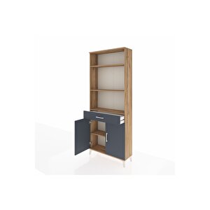 Arges Dolap 4 Raflı Tek Çekmeceli 2 Kapaklı 88x30x221 Çam-antrasit