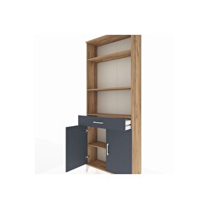 Arges Dolap 4 Raflı Tek Çekmeceli 2 Kapaklı 88x30x221 Çam-antrasit