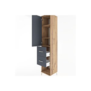 Hyperion Dolap 3 Raflı 2 Çekmeceli Tek Kapaklı 44x44x221 Çam-antrasit