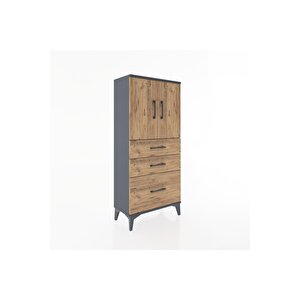 Hyperion Dolap 2 Raflı 3 Çekmeceli 2 Kapaklı 60x44x134 Antrasit-çam