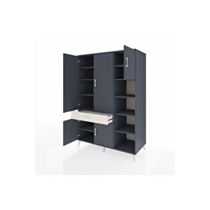 Kronos Dolap 10 Raflı Tek Çekmeceli 5 Kapaklı 132x59x195 Antrasit-antrasit/aytaşı