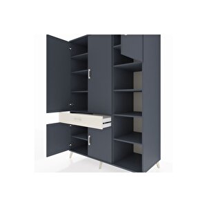 Kronos Dolap 10 Raflı Tek Çekmeceli 5 Kapaklı 132x59x195 Antrasit-antrasit/aytaşı