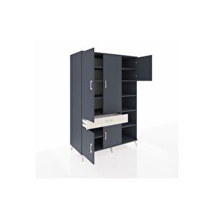 Kronos Dolap 10 Raflı Tek Çekmeceli 5 Kapaklı 132x59x195 Antrasit-antrasit/aytaşı