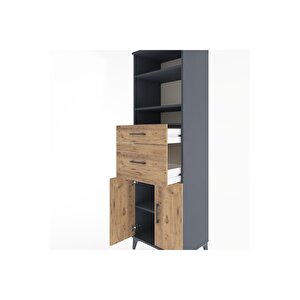 Hyperion Dolap 4 Raflı 2 Çekmeceli 2 Kapaklı 60x44x195 Antrasit-çam