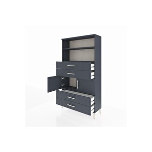 Arges Dolap 3 Raflı 4 Çekmeceli 2 Kapaklı 88x30x163 Antrasit-antrasit