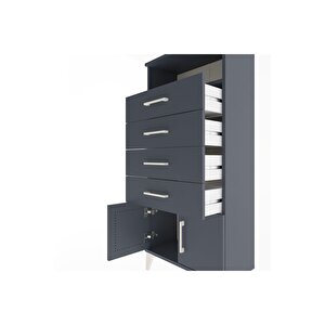 Arges Dolap Tek Raflı 4 Çekmeceli 2 Kapaklı 60x30x134 Antrasit-antrasit