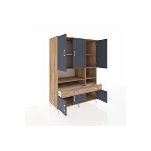 Kronos Dolap 8 Raflı 2 Çekmeceli 6 Kapaklı 132x59x195 Çam-antrasit/çam