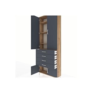 Arges Dolap 4 Raflı 4 Çekmeceli 4 Kapaklı 88x30x243 Çam-antrasit