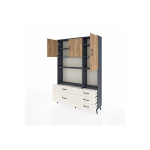 Arges Dolap 8 Raflı 5 Çekmeceli 3 Kapaklı 132x30x195 Antrasit-çam/aytaşı