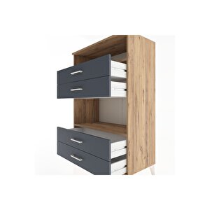 Hyperion Dolap 2 Raflı 4 Çekmeceli 88x44x134 Çam-antrasit