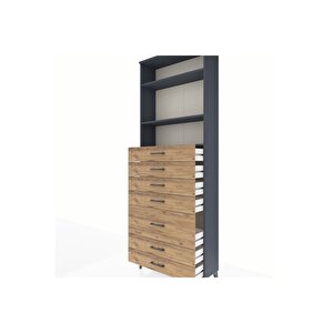 Arges Dolap 3 Raflı 7 Çekmeceli 88x30x243 Antrasit-çam