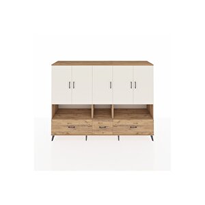 Hyperion Dolap 12 Raflı 3 Çekmeceli 5 Kapaklı 220x44x163 Çam-aytaşı/çam