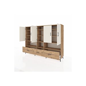 Hyperion Dolap 12 Raflı 3 Çekmeceli 5 Kapaklı 220x44x163 Çam-aytaşı/çam