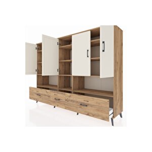 Hyperion Dolap 12 Raflı 3 Çekmeceli 5 Kapaklı 220x44x163 Çam-aytaşı/çam