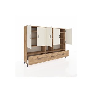 Hyperion Dolap 12 Raflı 3 Çekmeceli 5 Kapaklı 220x44x163 Çam-aytaşı/çam