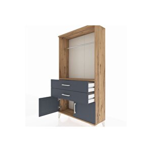 Arges Dolap Tek Raflı 2 Çekmeceli Tek Askılı 88x30x163 Çam-antrasit