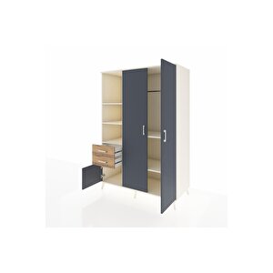 Kronos Dolap 5 Raflı 2 Çekmeceli Tek Askılı 132x59x195 Aytaşı-antrasit/çam